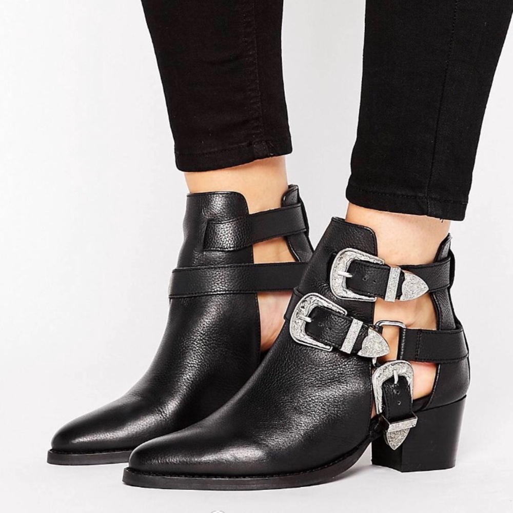 NEW western buckle leather cutout ankle booties